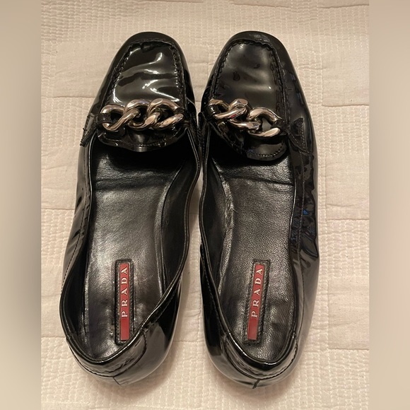 Prada Black Patent Leather Loafer with Chain - Picture 6 of 11